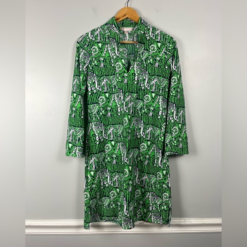 Jude Connally Green Elephant sheath white navy dress size XS